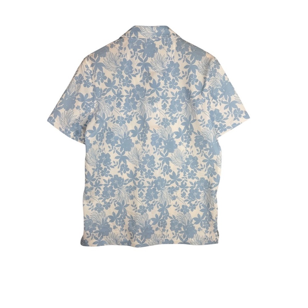 New C&C Floral/Tropical Print Short Sleeve Button Down Shirt size Small Blue/Whi - Picture 6 of 8